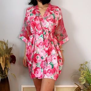 Vintage Satin Floral Print Robe in Medium